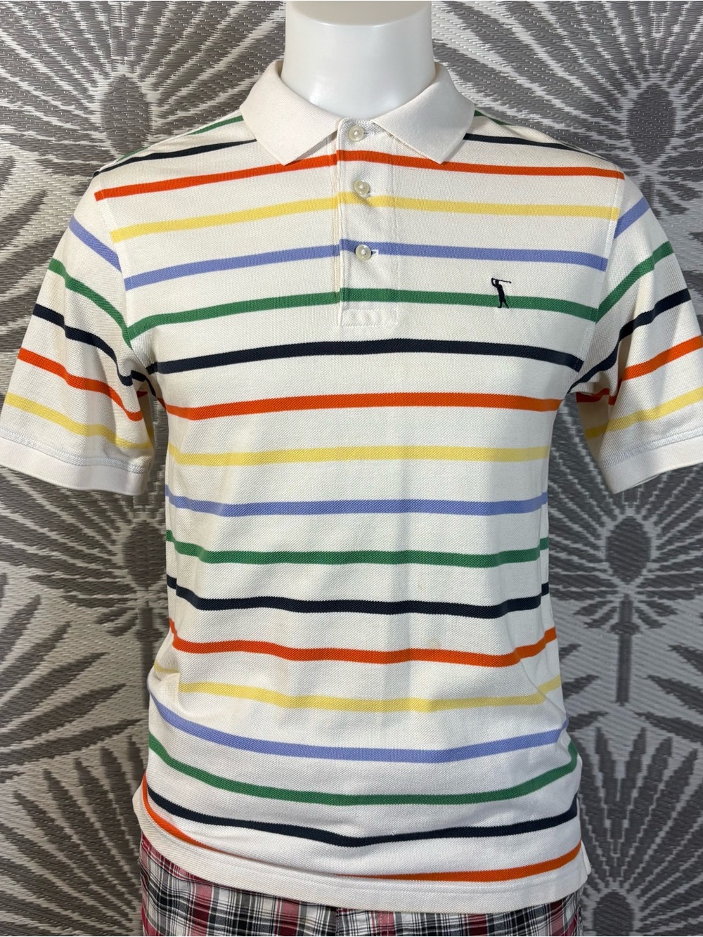 Vintage Y2K Striped Multicolored Golf Polo Shirt Short Sleeve Cotton Mens Size S